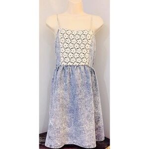 MIMI CHICA Blue Pigment Acid Wash Lace Met Dress Boho Festival